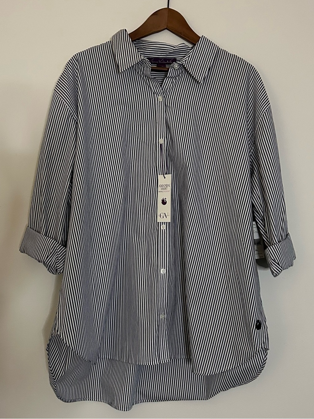 Gloria Vanderbilt Navy and White Striped Button-Down Shirt